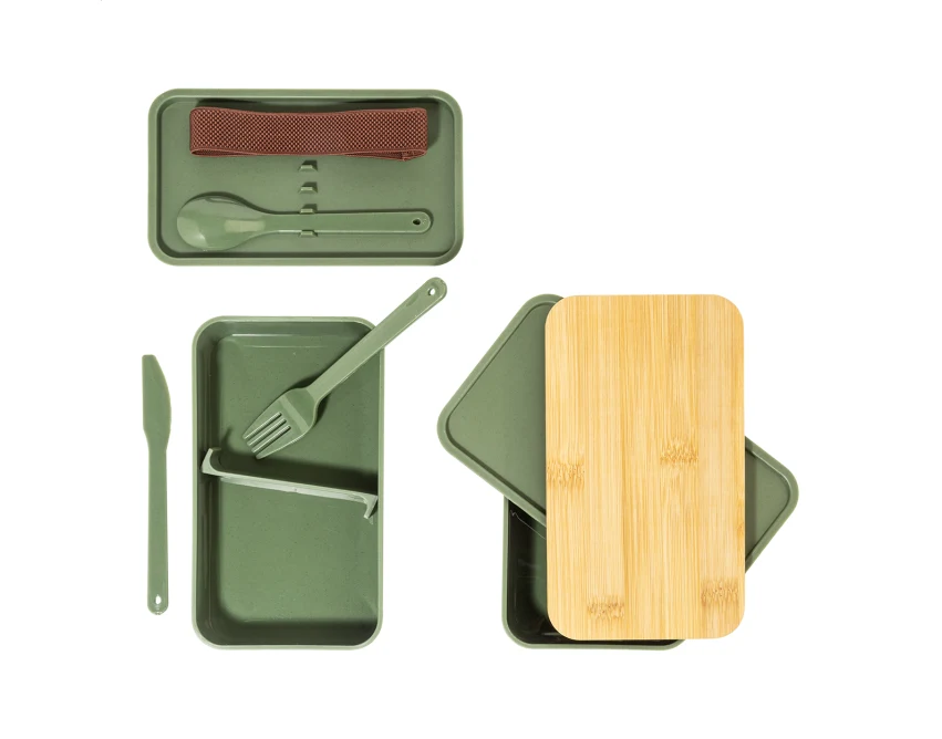 Satay lunchbox z logo zielony z PP 2 × 700 ml