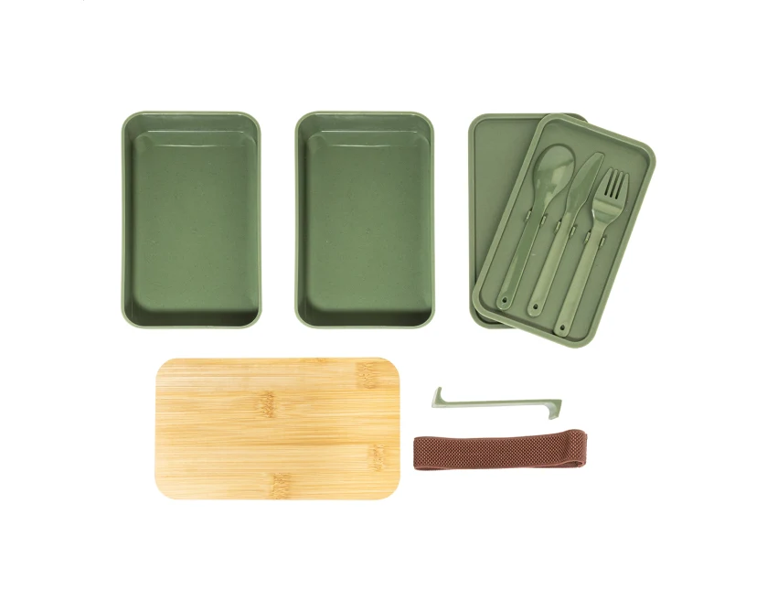 Satay lunchbox z logo zielony z PP 2 × 700 ml