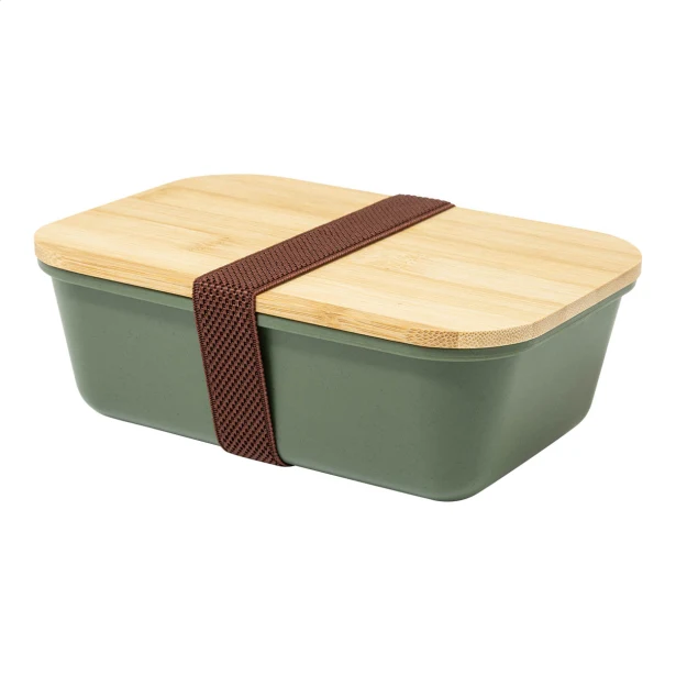 Zielony lunchbox z nadrukiem i bambusową pokrywką