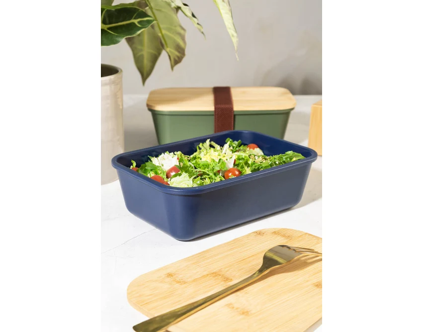 Zielony lunchbox z nadrukiem i bambusową pokrywką