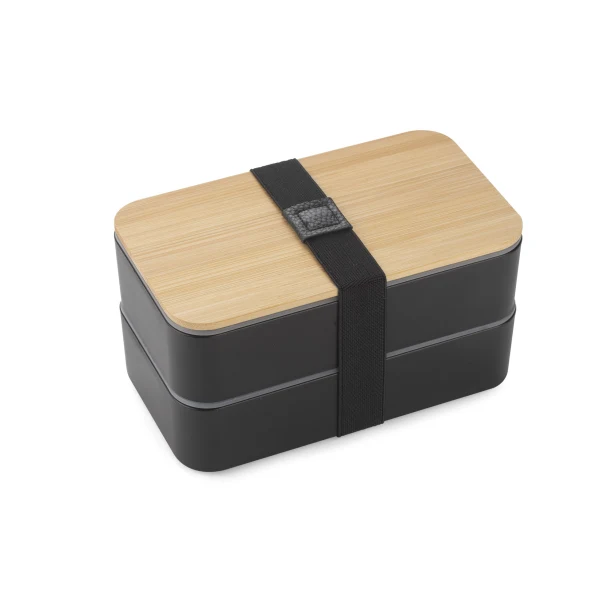 COUPLE lunchbox z logo 960 ml, czarny, dwukomorowy