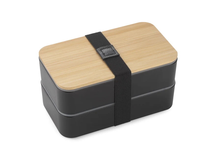 COUPLE lunchbox z logo 960 ml, czarny, dwukomorowy