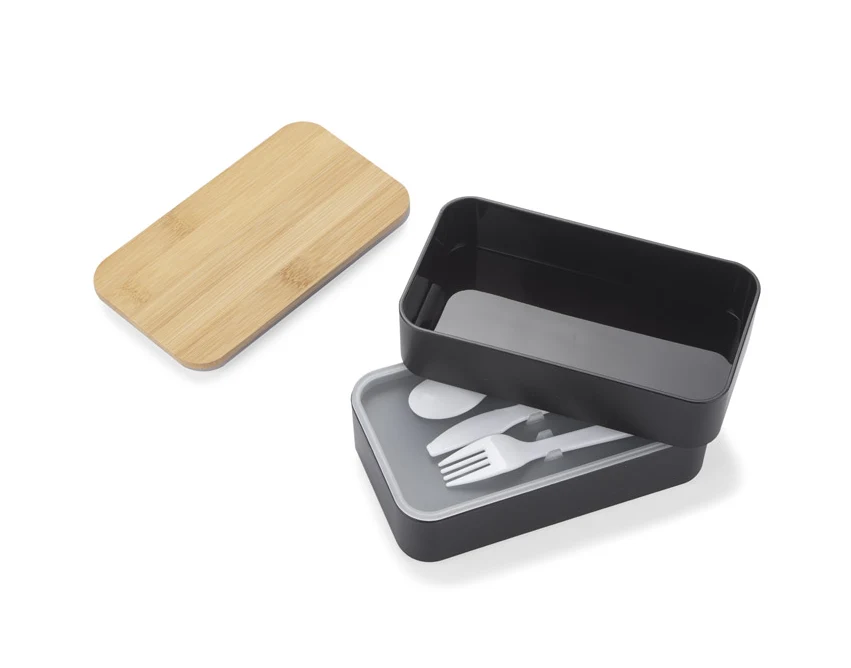 COUPLE lunchbox z logo 960 ml, czarny, dwukomorowy