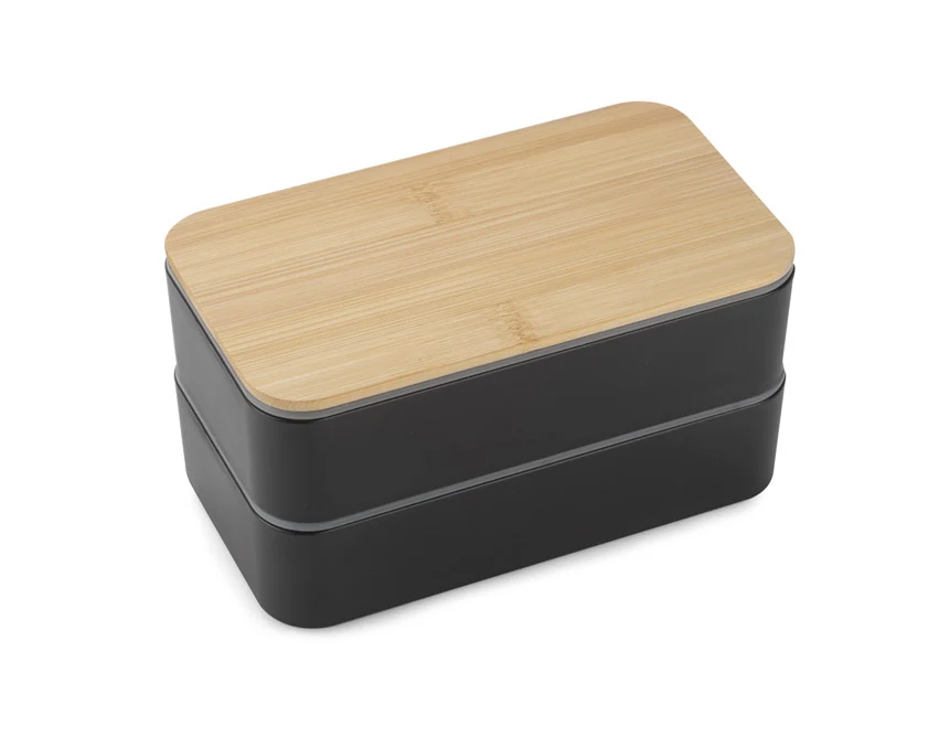 COUPLE lunchbox z logo 960 ml, czarny, dwukomorowy