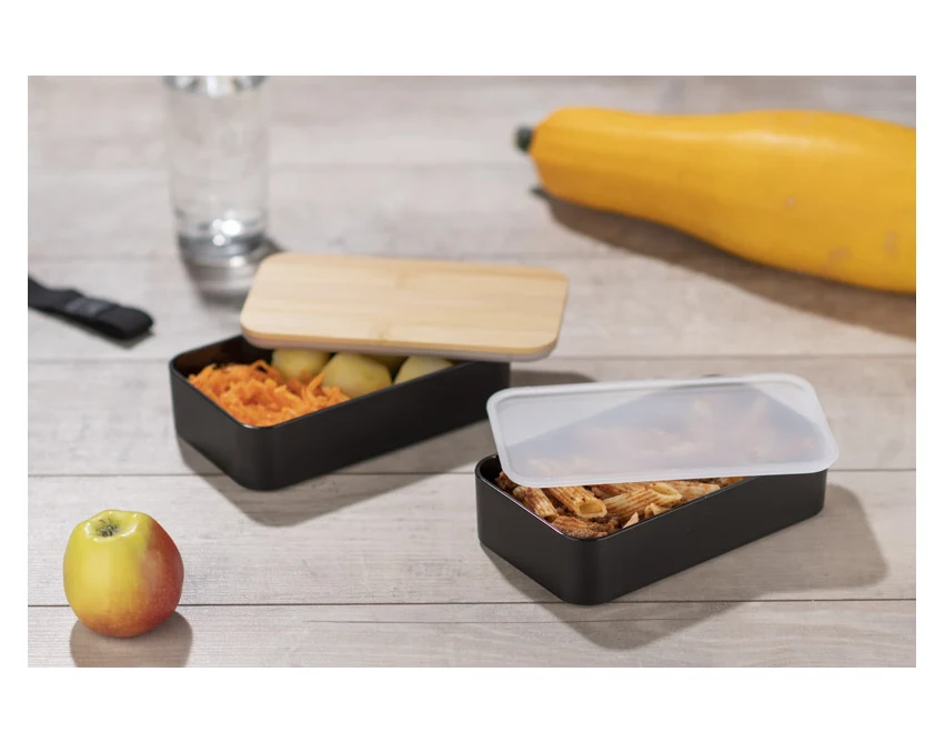 COUPLE lunchbox z logo 960 ml, czarny, dwukomorowy