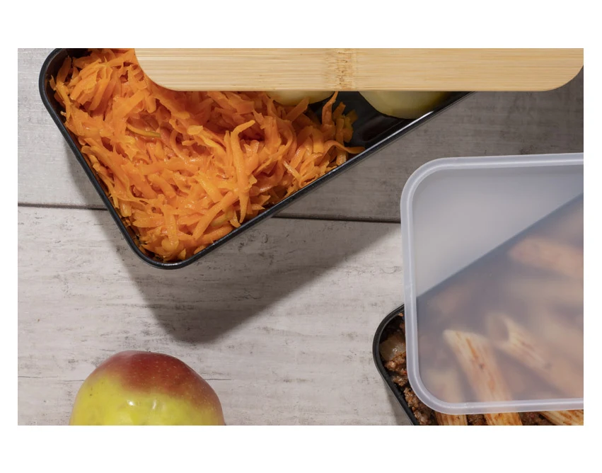 COUPLE lunchbox z logo 960 ml, czarny, dwukomorowy