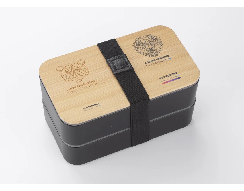 COUPLE lunchbox z logo 960 ml, czarny, dwukomorowy
