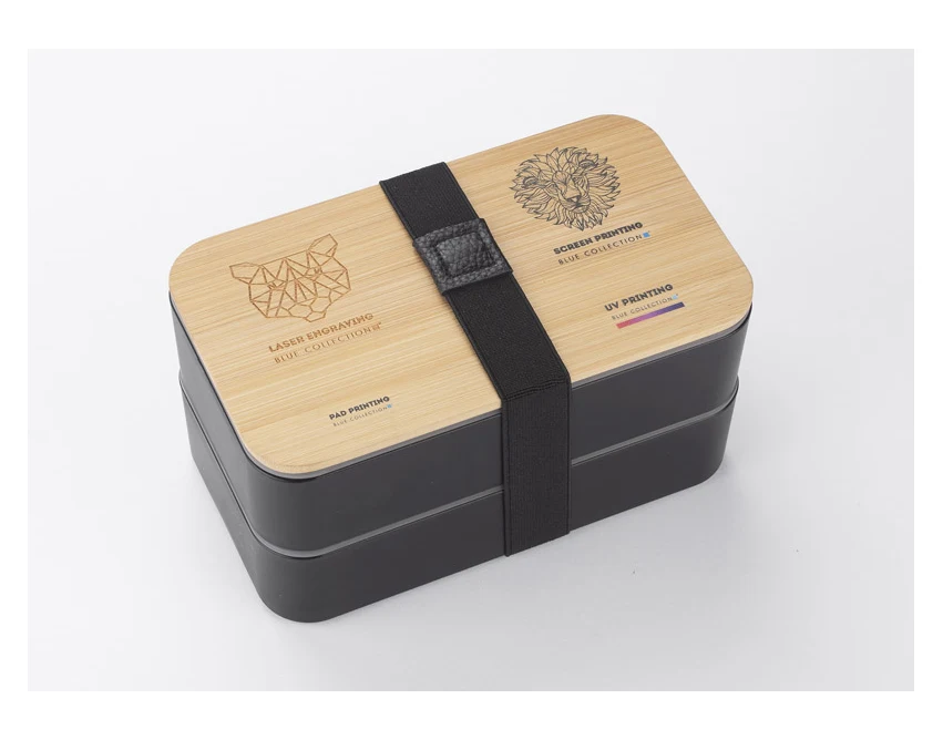 COUPLE lunchbox z logo 960 ml, czarny, dwukomorowy