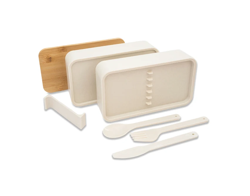 Lunchbox Victor dwupoziomowy z logo 1000 ml, beżowy
