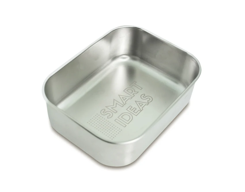 Lunchbox z logo 800 ml, srebrny, stal i bambus