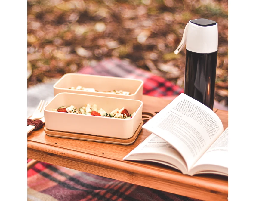 Machico lunchbox z logo, beżowy 2 × 500 ml