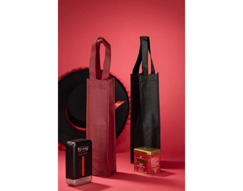 BINU torba non woven na wino z logo, bordowa