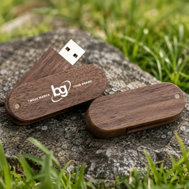 Pendrive drewniany ciemny brąz USB 3.0 z grawerem logo