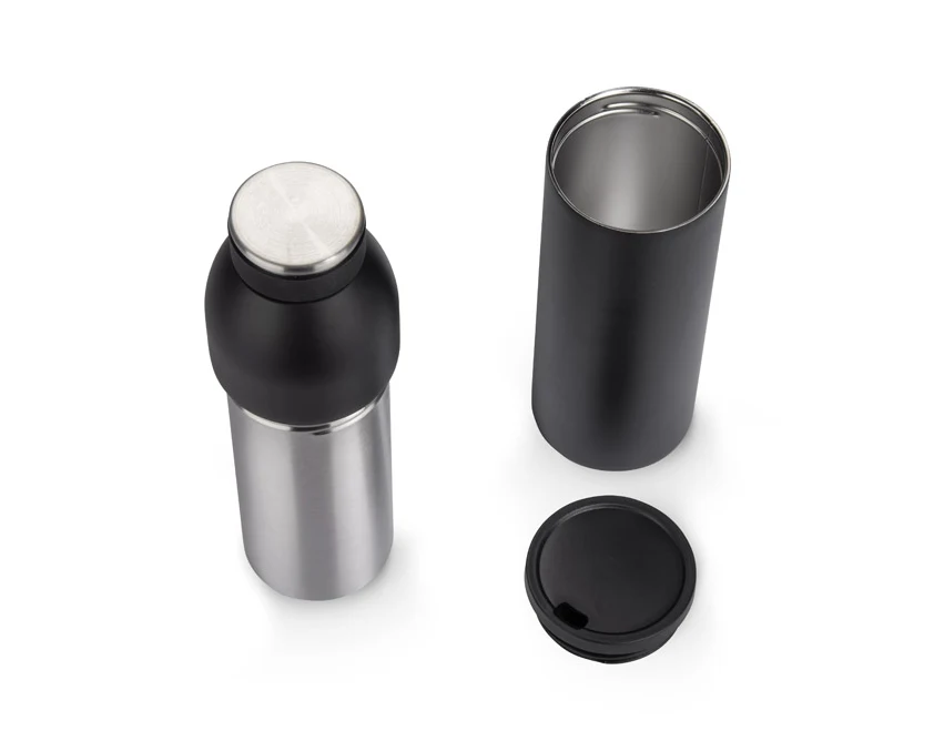 Butelka termiczna DUAL 600 ml czarna z kubkiem