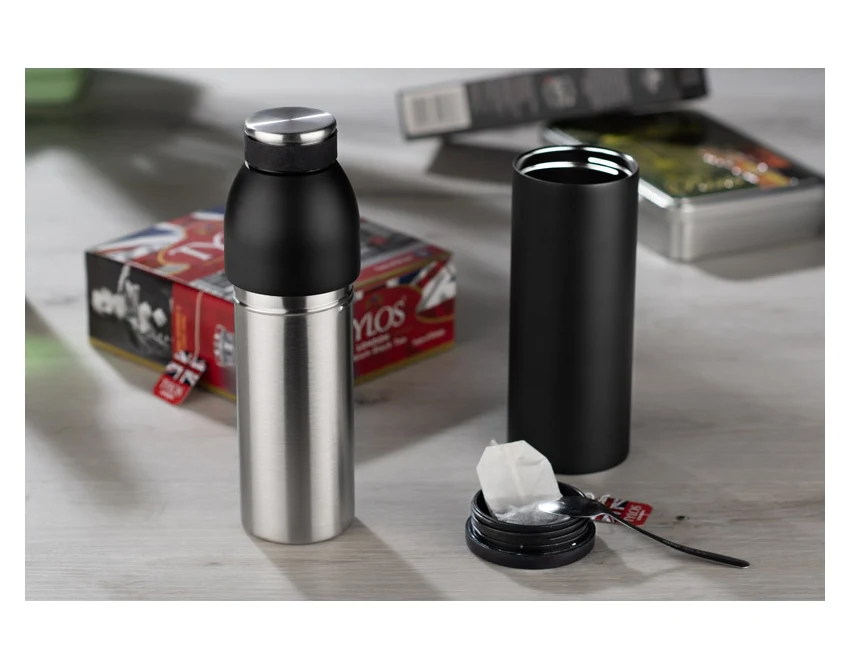 Butelka termiczna DUAL 600 ml czarna z kubkiem