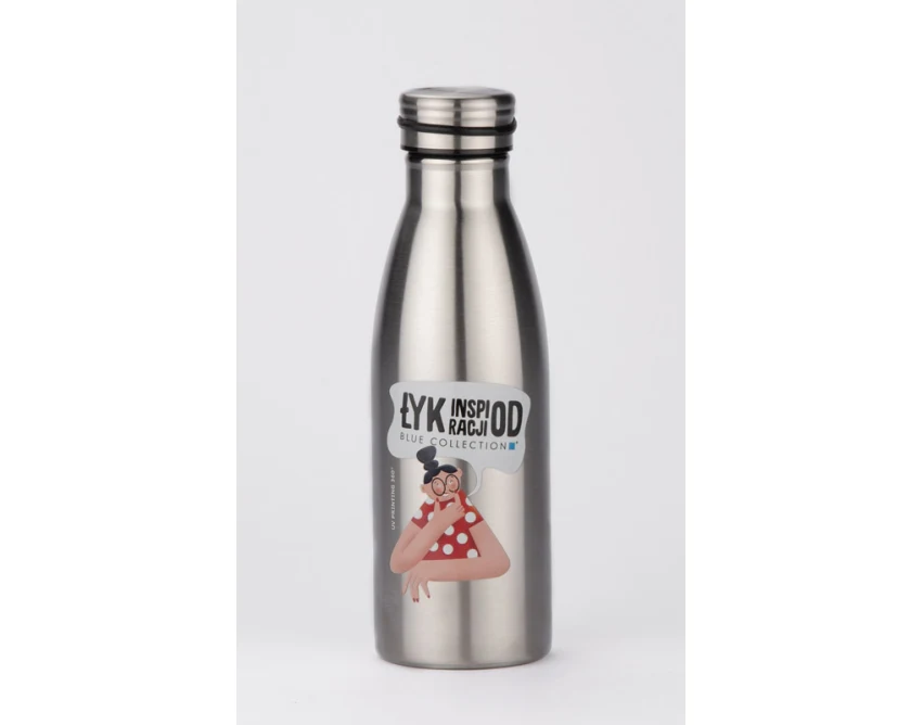 KONRA butelka z nadrukiem stalowa srebrna 600 ml
