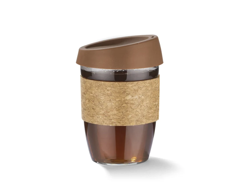 Kubek szklany do kawy SKLO 380 ml z korkiem