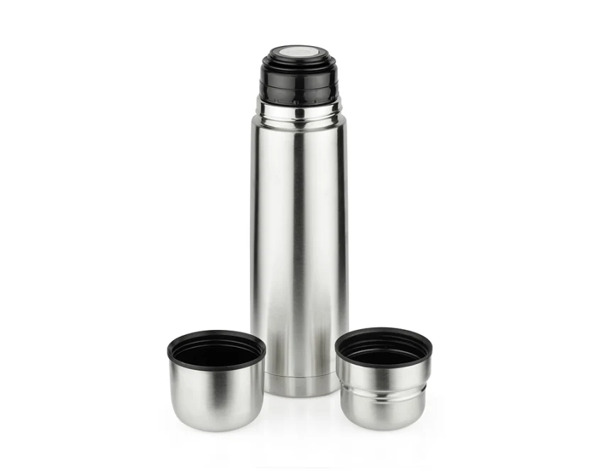 PAVO termos 750 ml z logo firmy, srebrny, 2 kubki