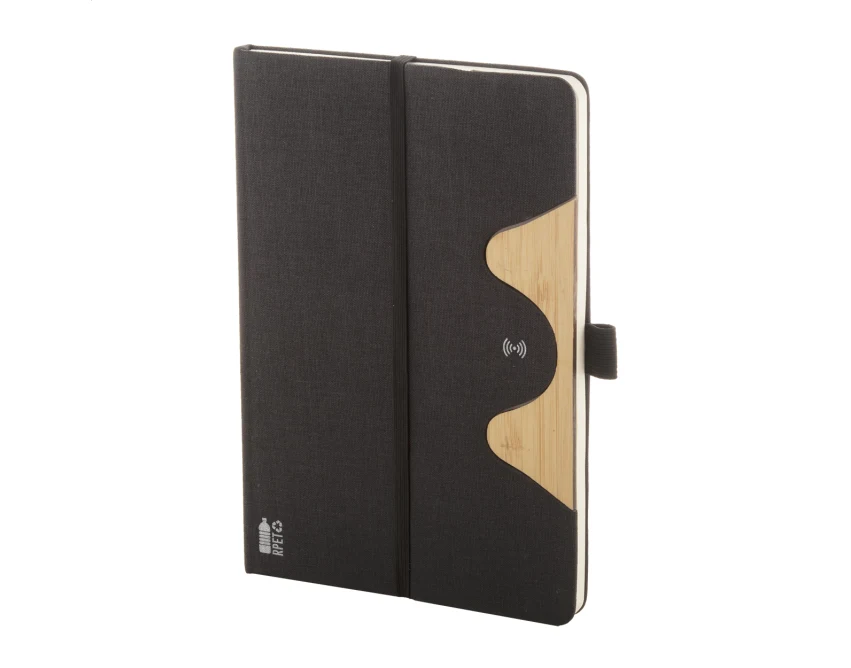 Notes A5 z logo RPET z ładowarką indukcyjną 15 W