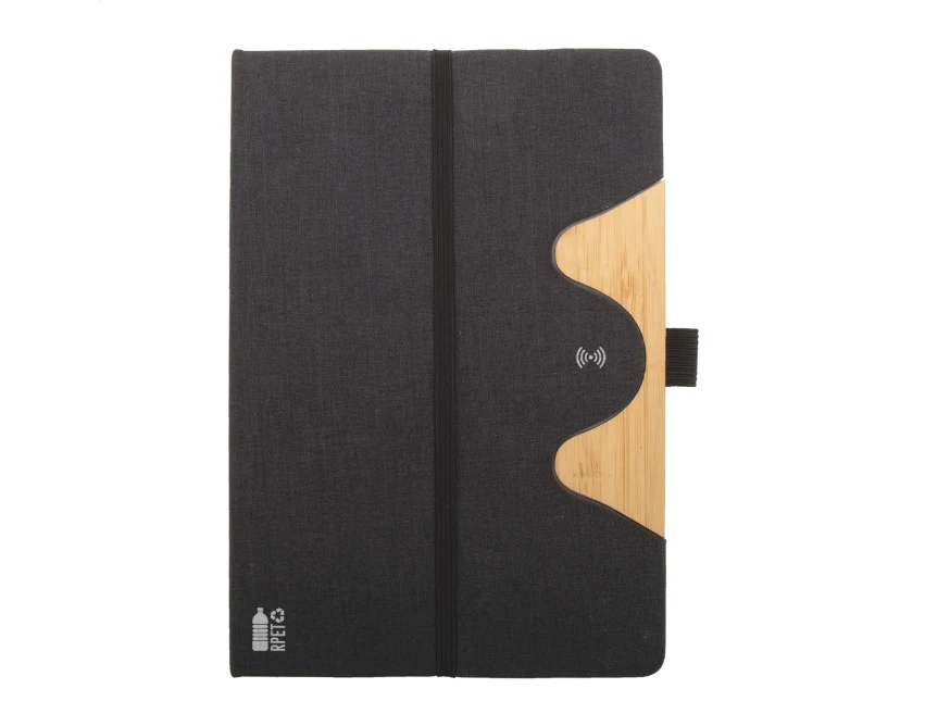 Notes A5 z logo RPET z ładowarką indukcyjną 15 W