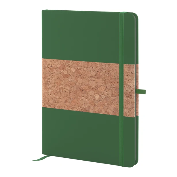 Notes z korka A5 zielony z gumką i uchwytem