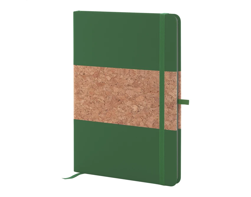 Notes z korka A5 zielony z gumką i uchwytem