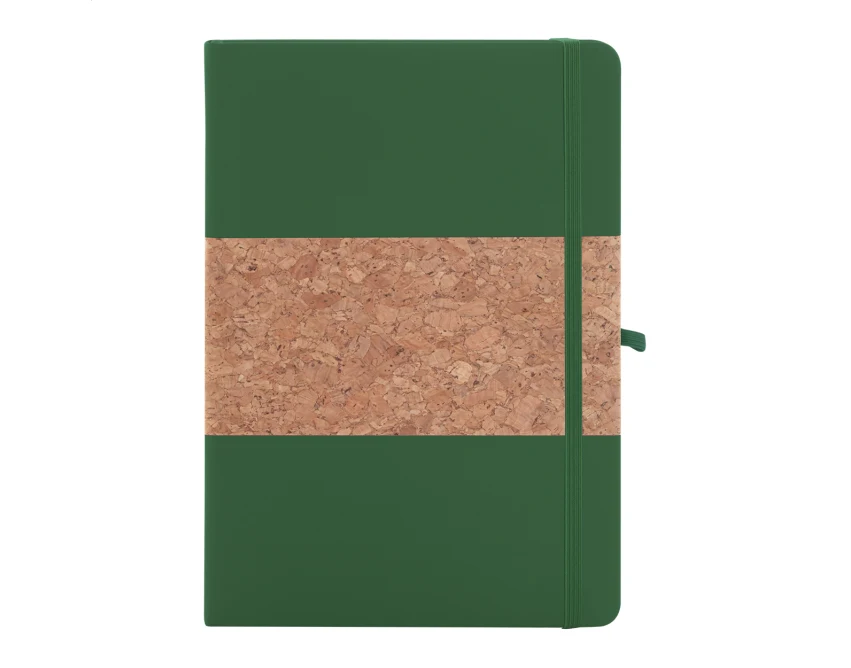 Notes z korka A5 zielony z gumką i uchwytem