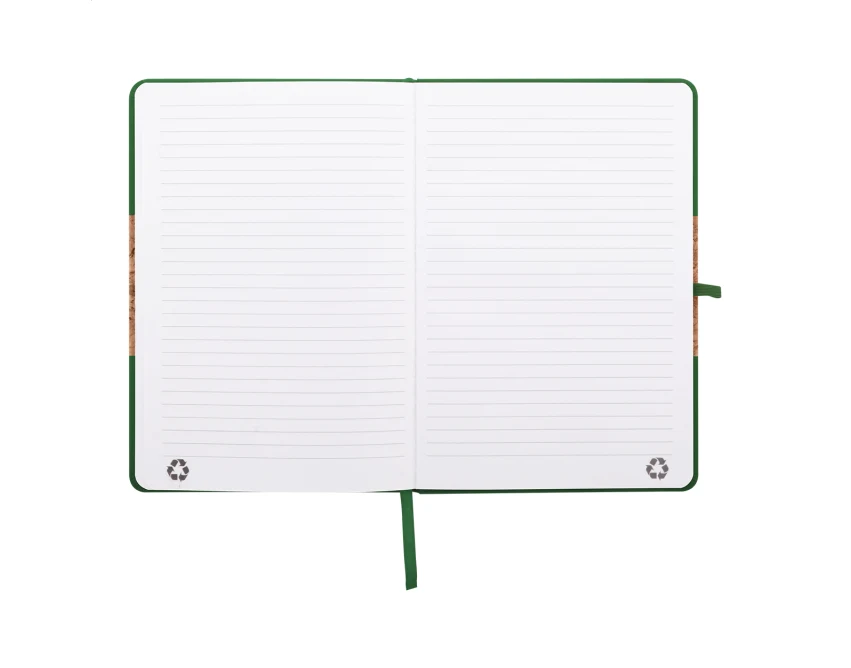 Notes z korka A5 zielony z gumką i uchwytem