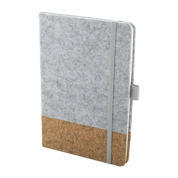Notes korkowy A5 z logo, filc rPET, z gumką