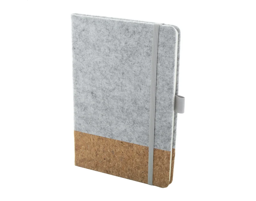 Notes korkowy A5 z logo, filc rPET, z gumką