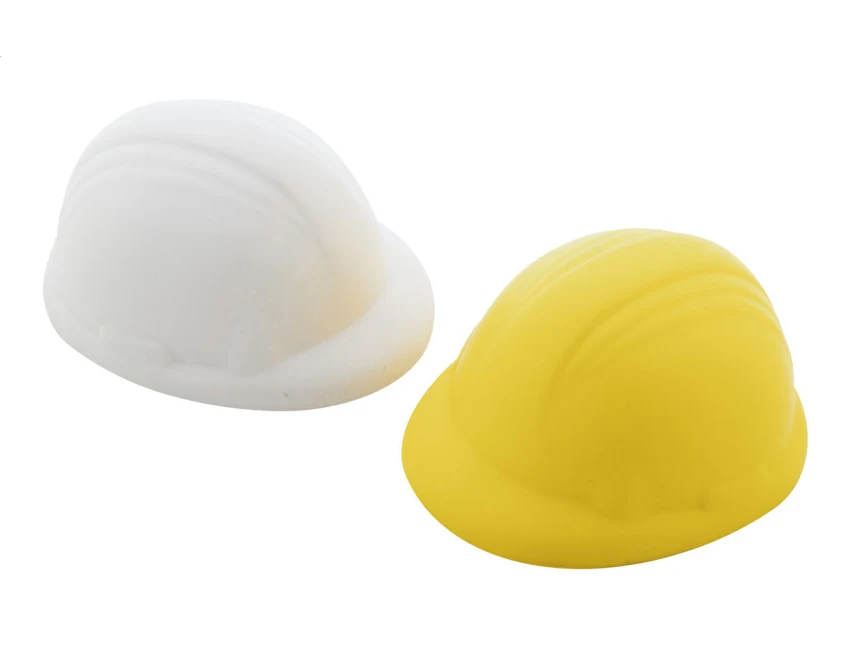 Biały antystres z nadrukiem – kask PU 86×72 mm