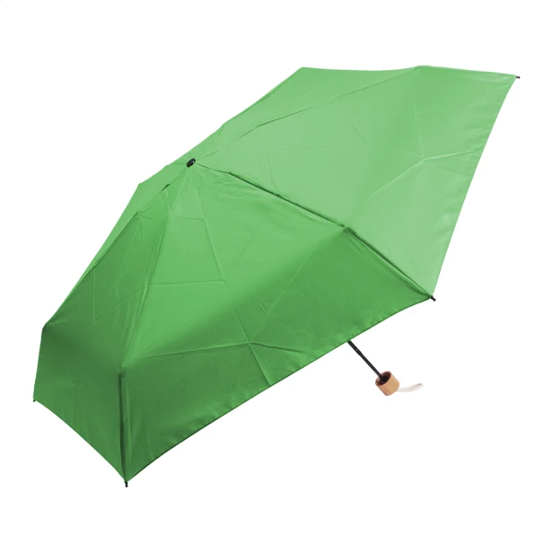 Mini parasol reklamowy RPET zielony z bambusową rączką