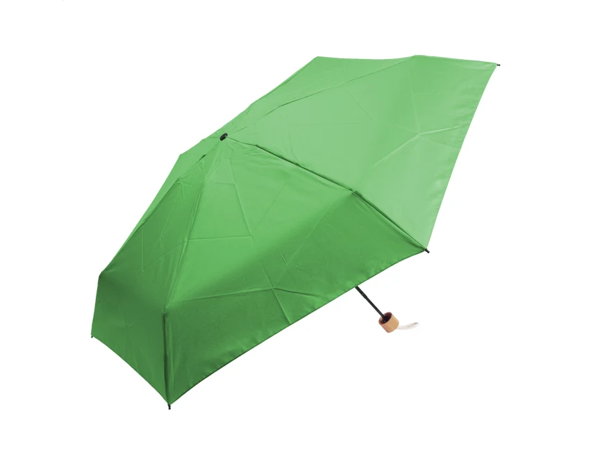 Mini parasol reklamowy RPET zielony z bambusową rączką