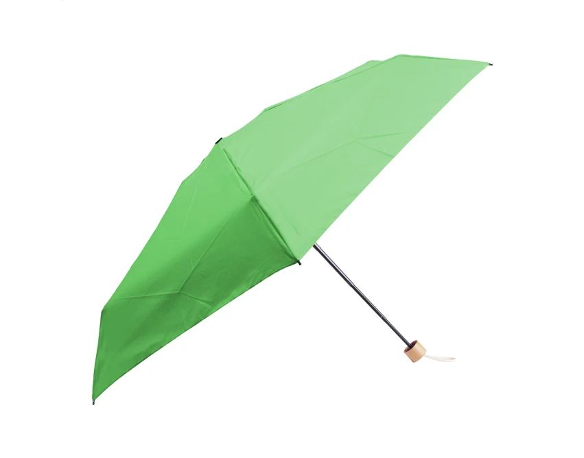 Mini parasol reklamowy RPET zielony z bambusową rączką