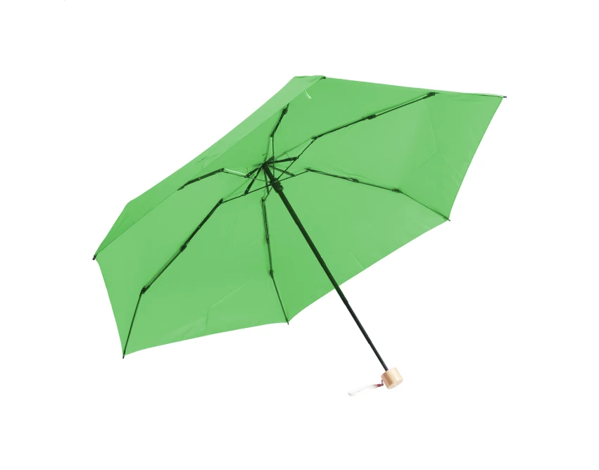 Mini parasol reklamowy RPET zielony z bambusową rączką