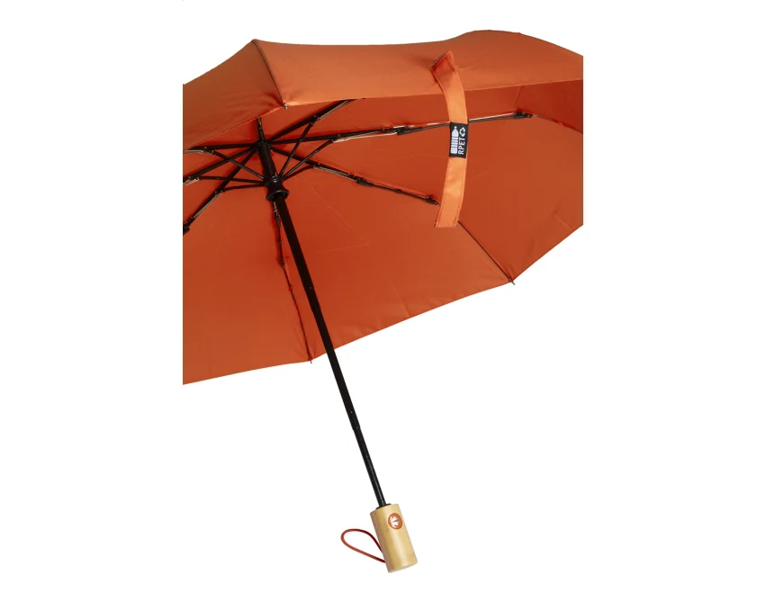 Parasol reklamowy z logo firmy RPET, bambusowa rączka