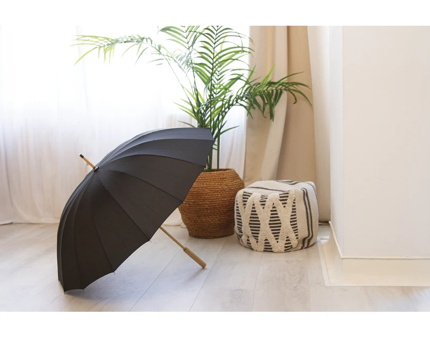 Parasol z drewnianą rączką rPET, 16 paneli