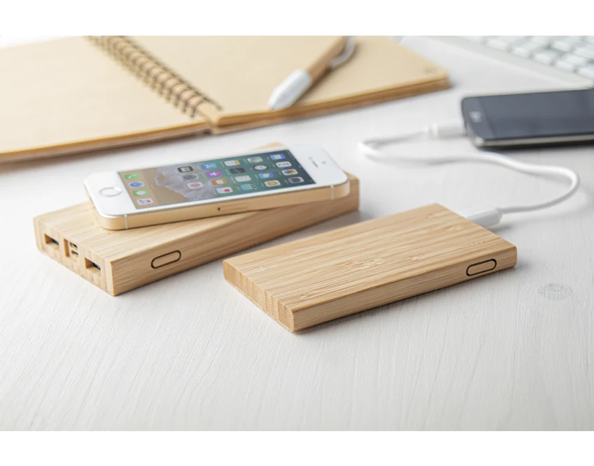 Power bank bambusowy 6000 mAh z ładowaniem indukcyjnym