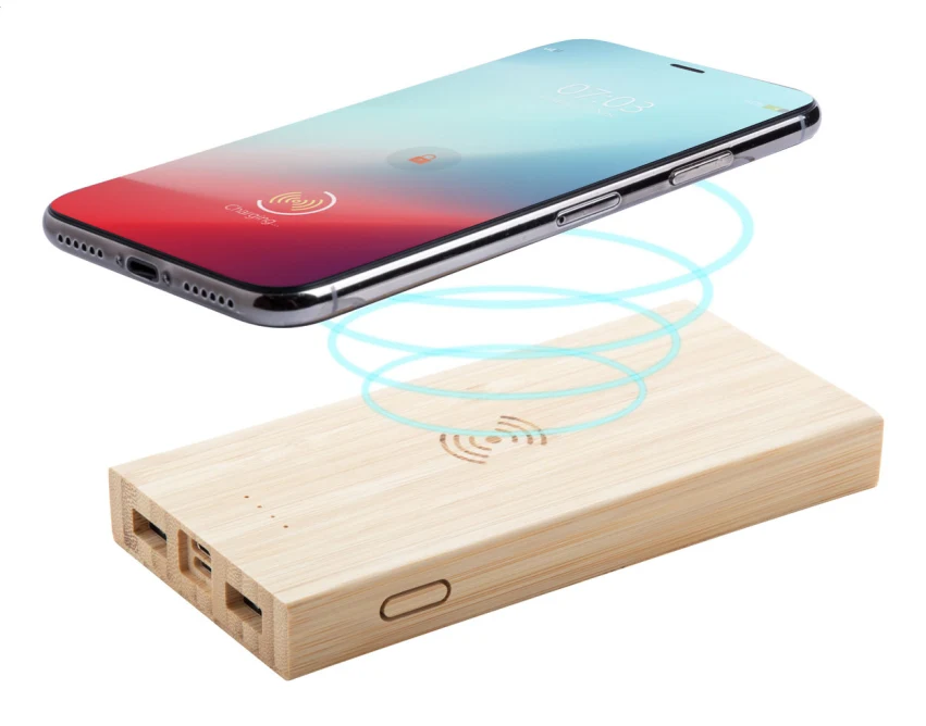 Power bank bambusowy 6000 mAh z ładowaniem indukcyjnym
