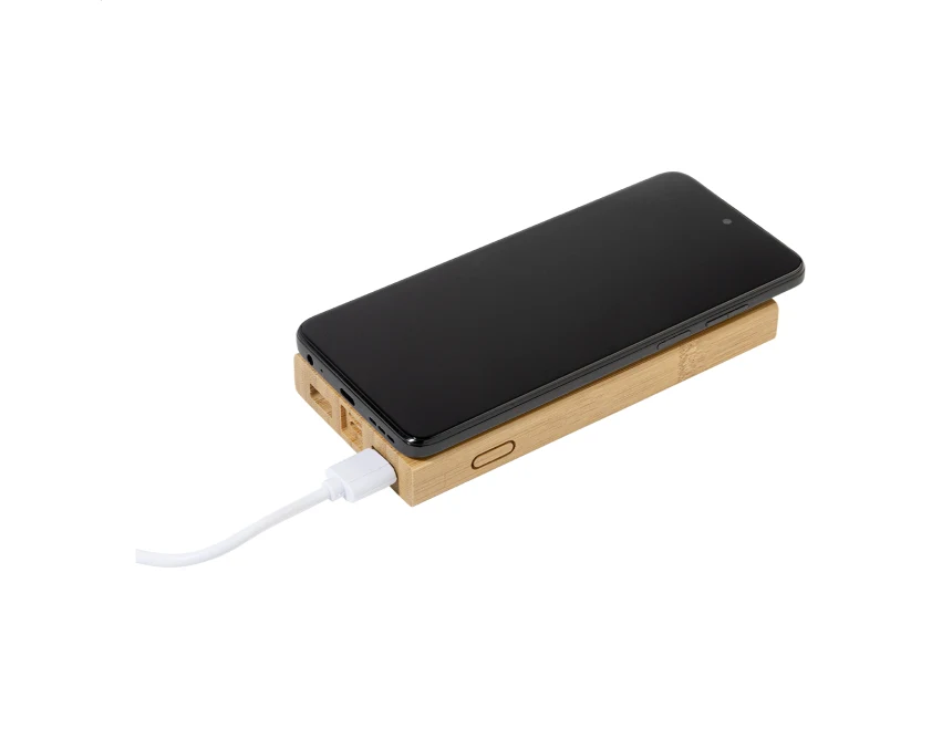 Power bank bambusowy 6000 mAh z ładowaniem indukcyjnym