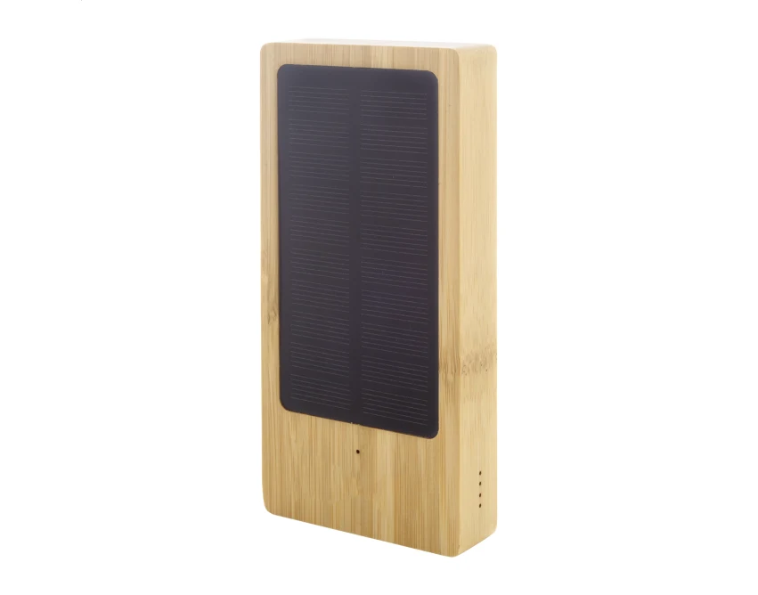 Bambusowy power bank solarny 8000 mAh, USB-C