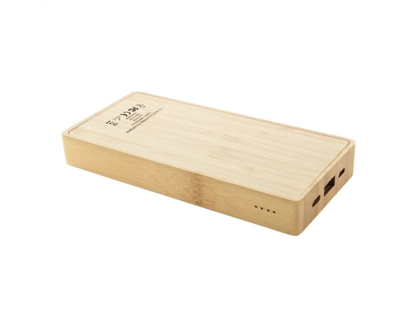 Bambusowy power bank solarny 8000 mAh, USB-C