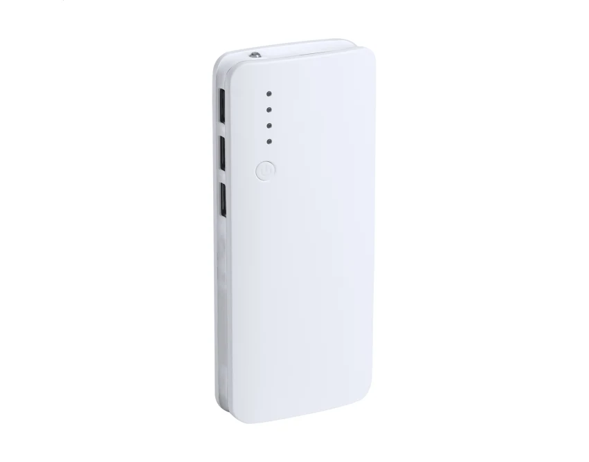 Power bank 10 000 mAh z logo biały kolor, 3× USB