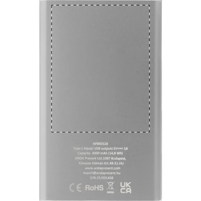 Schemat znakowania dla Grawerowanie laserowe (personalizacja) - NE3 na gadżecie: Powerbank aluminiowy 4000 mAh z grawerem logo