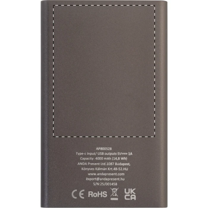 Schemat znakowania dla Grawerowanie laserowe (personalizacja) - NE3 na gadżecie: Power bank aluminiowy 4000 mAh z grawerem logo
