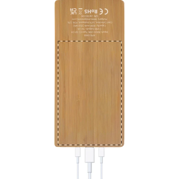 Schemat znakowania dla Grawerowanie laserowe (personalizacja) - NE3 na gadżecie: Bambusowy power bank solarny 8000 mAh, USB-C