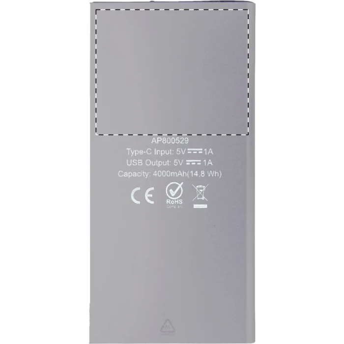 Schemat znakowania dla Nadruk UV - UVD na gadżecie: Powerbank z panelem solarnym 4000 mAh srebrny