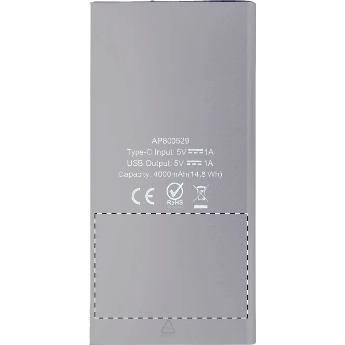 Schemat znakowania dla Nadruk UV (personalizacja) - NUVD na gadżecie: Powerbank z panelem solarnym 4000 mAh srebrny
