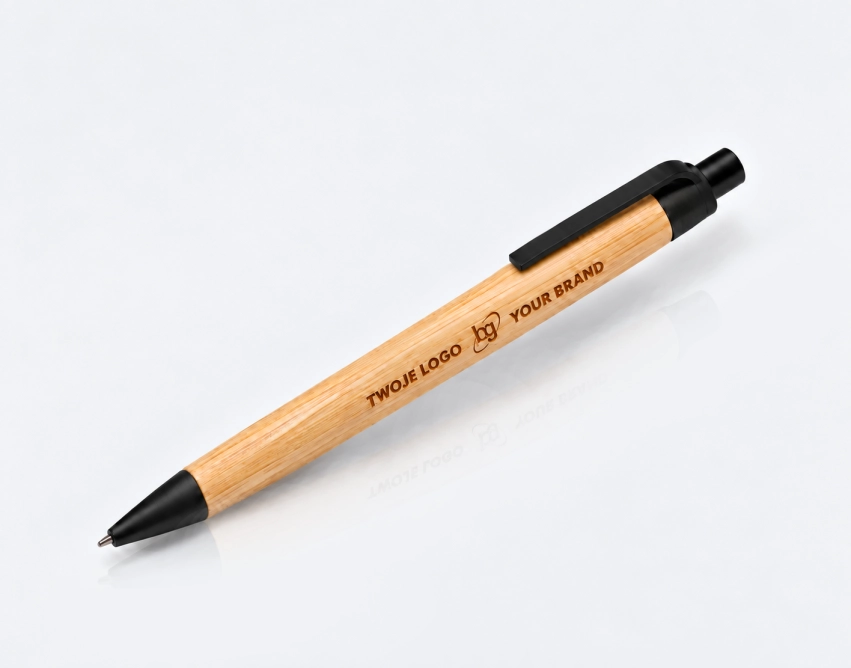 Bambusowy długopis z grawerowanym logo i czarnym klipsem
