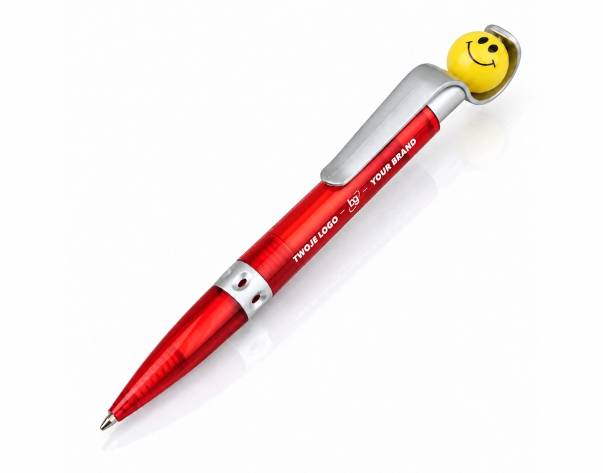 reklamowy długopis dla dzieci, nadruk logo. Happy, czerwony